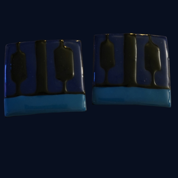 Vintage 70s Square Enamel Earrings 12 - Picture 2 of 2